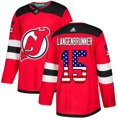 Adidas Devils #15 Langenbrunner Red Home Authentic USA Flag Stitched NHL Jersey - Click Image to Close